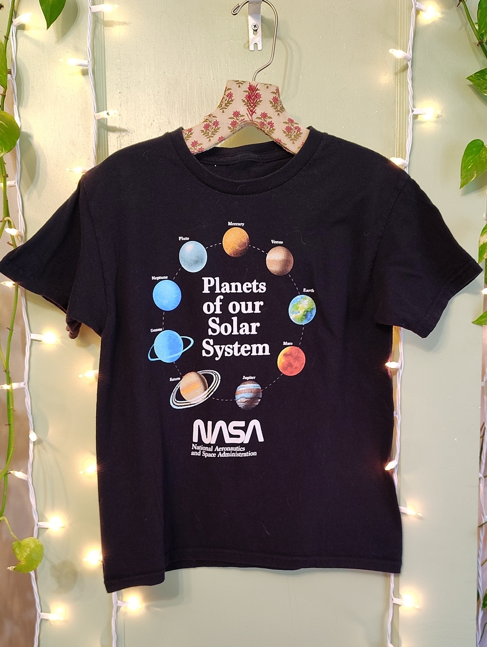 Women's Hybrid NASA Planets Solar System Black Cropped Top M